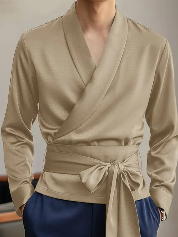 Men's Asymmetrical Placket Lace Up Cinched Waist Long Sleeve Shirt SKUL44020 sold by Incerunmen product image thumbnail 2