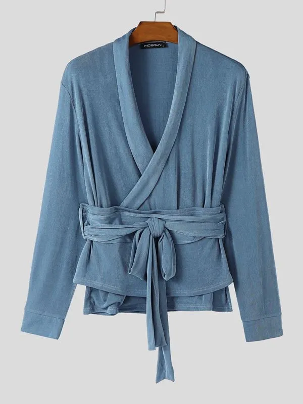 Men's Asymmetrical Placket Lace Up Cinched Waist Long Sleeve Shirt SKUL44020 sold by Incerunmen product image thumbnail 4