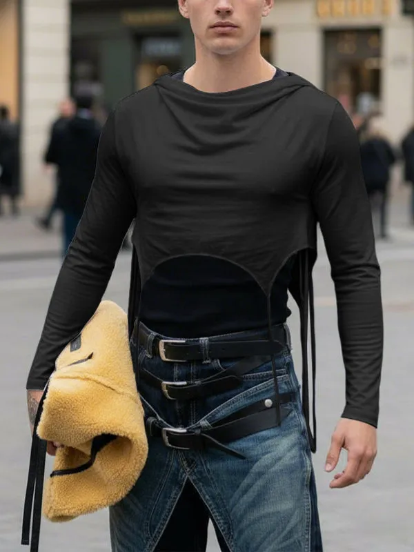 Men's Cutout Cropped Cowl Neck Long Sleeve T-shirt SKUL47776 sold by Incerunmen