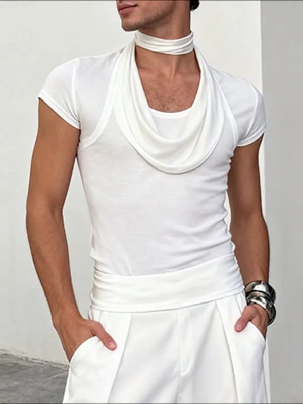 Men's Solid Color Knit Neck Warmer Short Sleeve T-shirt SKUL45176 sold by Incerunmen