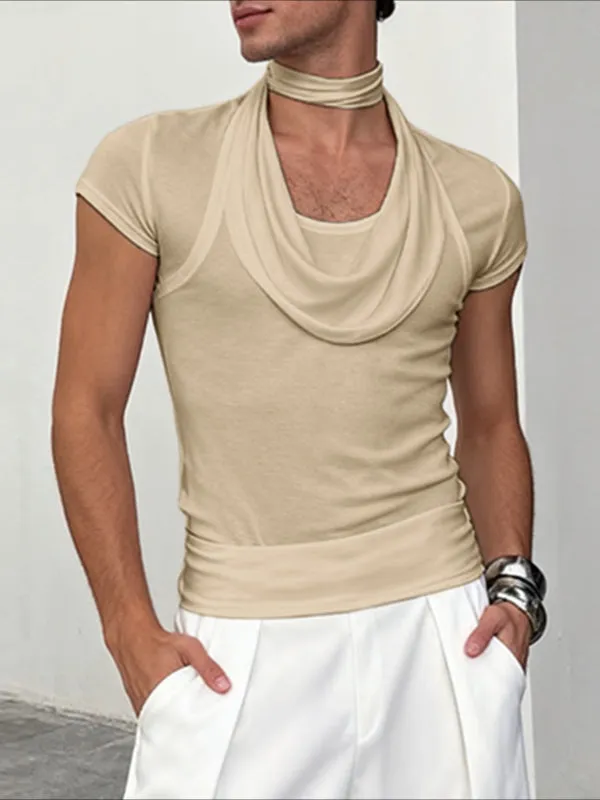 Men's Solid Color Knit Neck Warmer Short Sleeve T-shirt SKUL45176 sold by Incerunmen product image thumbnail 3