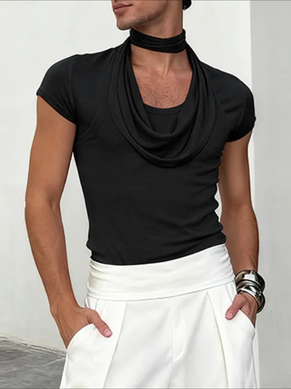 Men's Solid Color Knit Neck Warmer Short Sleeve T-shirt SKUL45176 sold by Incerunmen product image thumbnail 2