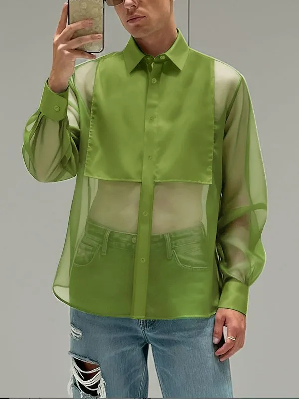 Men's Sheer Mesh Patchwork Long Sleeve Shirt SKUL47611 sold by Incerunmen product image thumbnail 3