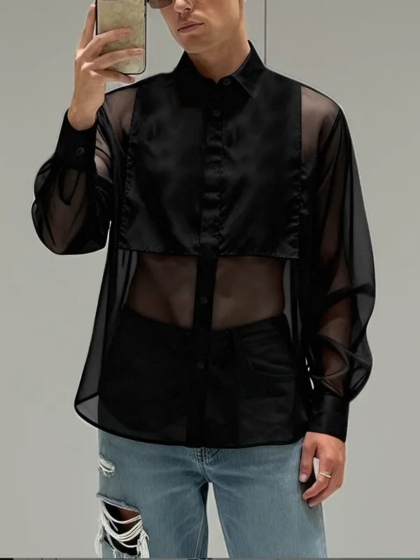 Men's Sheer Mesh Patchwork Long Sleeve Shirt SKUL47611 sold by Incerunmen
