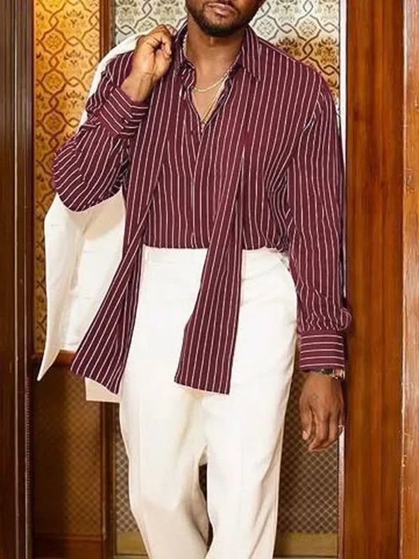 Men's Stripe Ribbon Long Sleeve Shirt SKUL47905 sold by Incerunmen