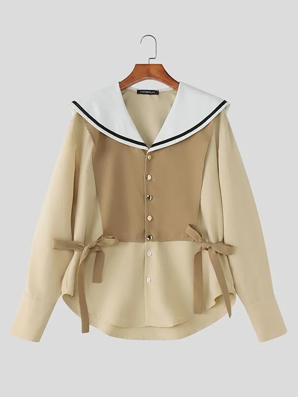 Men's Contrast Color Sailor Collar Long Sleeve Shirt SKUL46106 sold by Incerunmen product image thumbnail 4