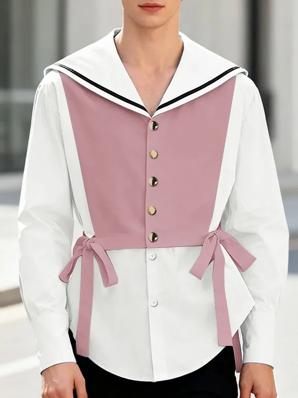 Men's Contrast Color Sailor Collar Long Sleeve Shirt SKUL46106 sold by Incerunmen product image thumbnail 3