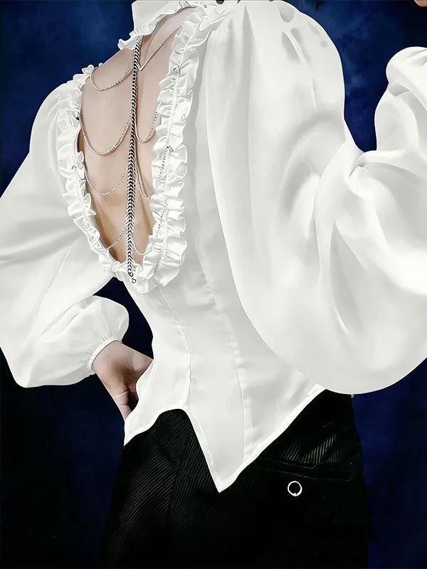 Men's Ruffle Patchwork Open Back Long Sleeve Shirt SKUL41298 sold by Incerunmen