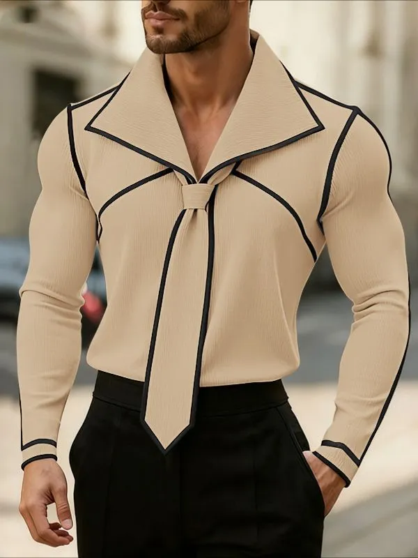 Men's Color Block Textured Knit Long Sleeve Shirt SKUL43805 sold by Incerunmen