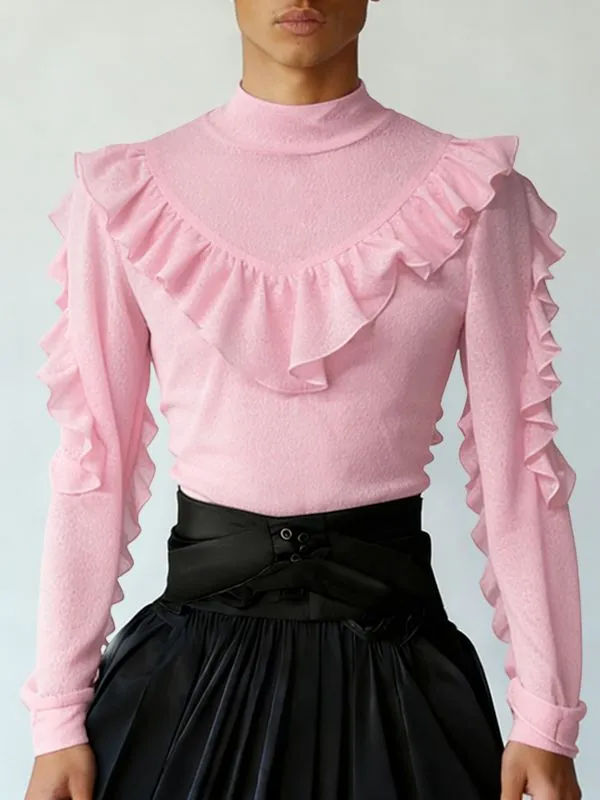 Men's Solid Color Ruffle Bib Long Sleeve T-shirt SKUL46244 sold by Incerunmen product image thumbnail 3