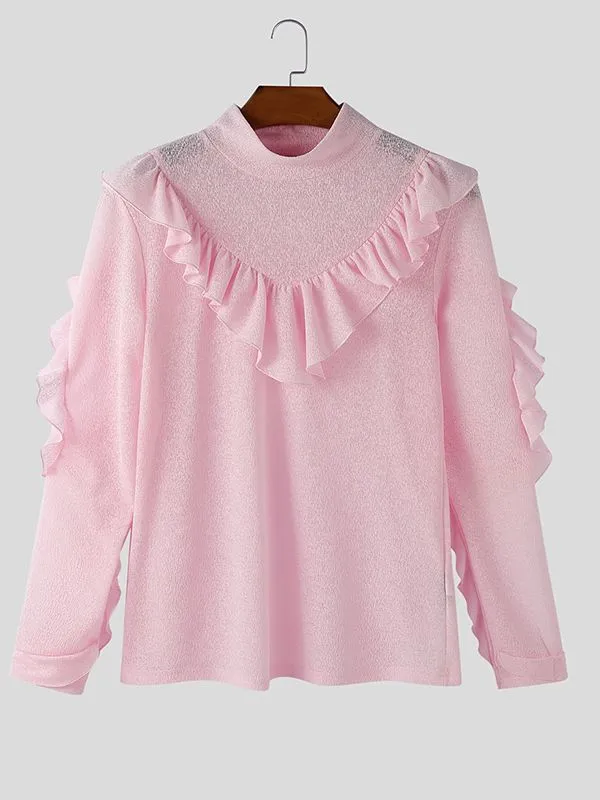 Men's Solid Color Ruffle Bib Long Sleeve T-shirt SKUL46244 sold by Incerunmen product image thumbnail 4