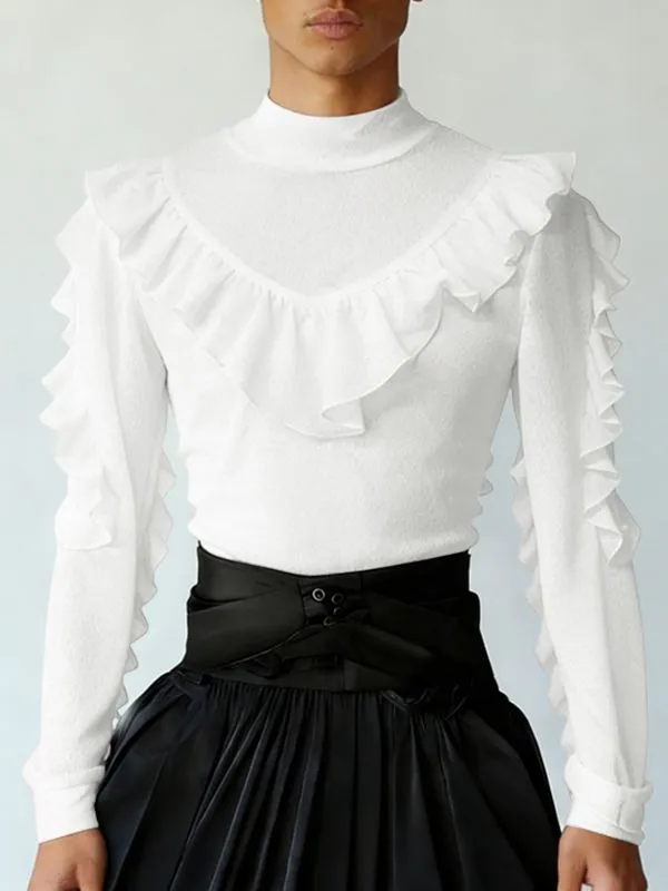 Men's Solid Color Ruffle Bib Long Sleeve T-shirt SKUL46244 sold by Incerunmen product image thumbnail 2