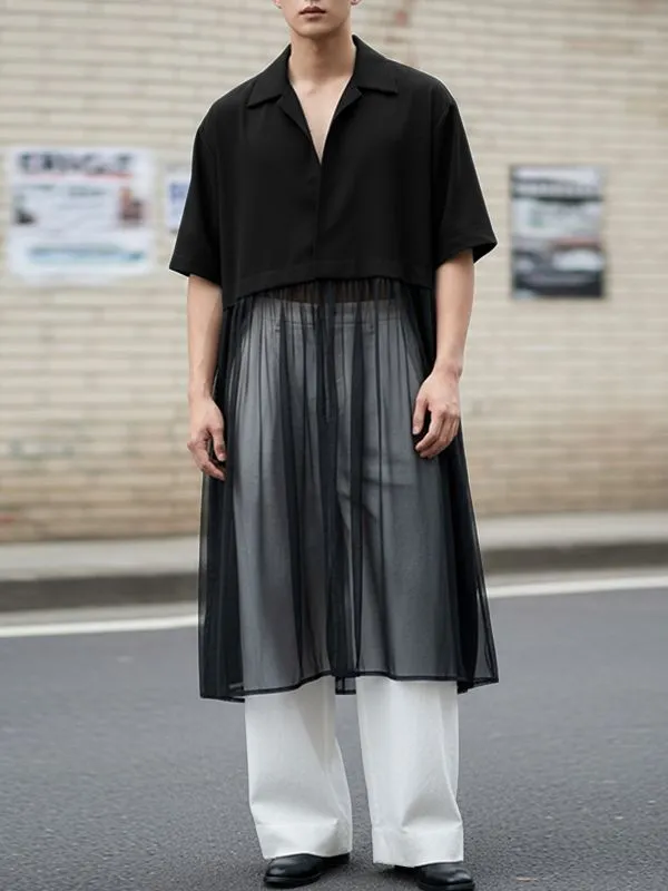 Men's Sheer Mesh Patchwork Short Sleeve Cardigan SKUL49877 sold by Incerunmen