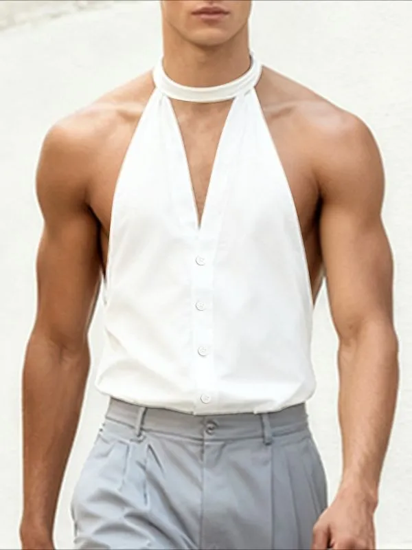 Men's Solid Color Halter Casual Sleeveless Shirt SKUL46164 sold by Incerunmen product image thumbnail 2
