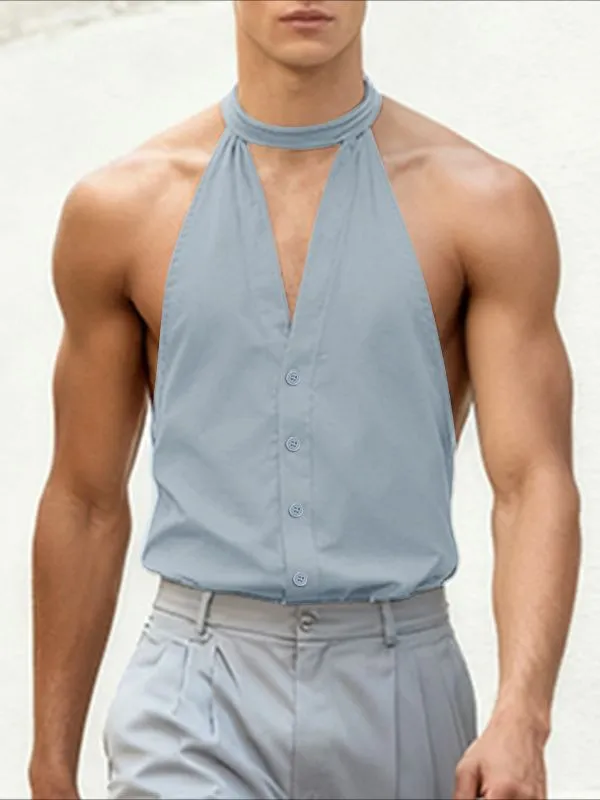 Men's Solid Color Halter Casual Sleeveless Shirt SKUL46164 sold by Incerunmen product image thumbnail 3