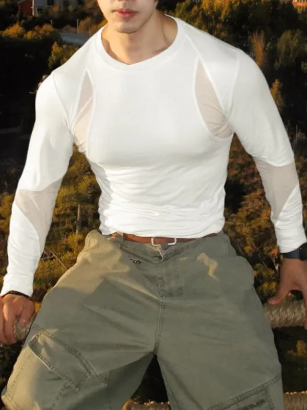 Men's Sheer Mesh Patchwork Long Sleeve T-shirt SKUL46211 sold by Incerunmen product image thumbnail 3