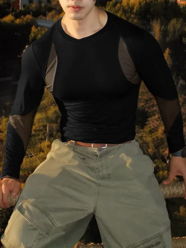 Men's Sheer Mesh Patchwork Long Sleeve T-shirt SKUL46211 sold by Incerunmen