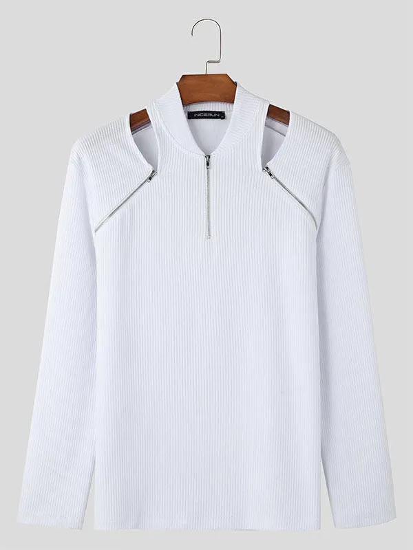 Mens Hollow Zipper Long Sleeve T-Shirt SKUK96900 sold by Incerunmen product image thumbnail 4