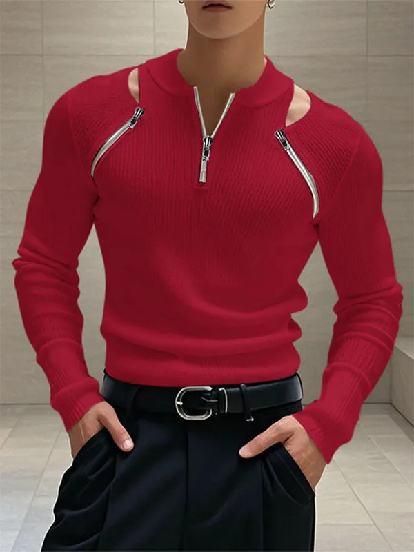 Mens Hollow Zipper Long Sleeve T-Shirt SKUK96900 sold by Incerunmen product image thumbnail 3