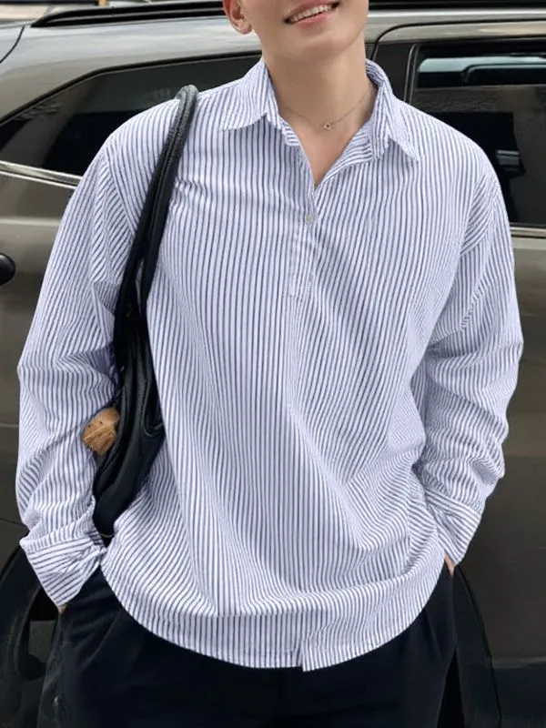 Men's Striped Turn Down Collar Long Sleeve Shirt SKUL47920 sold by Incerunmen