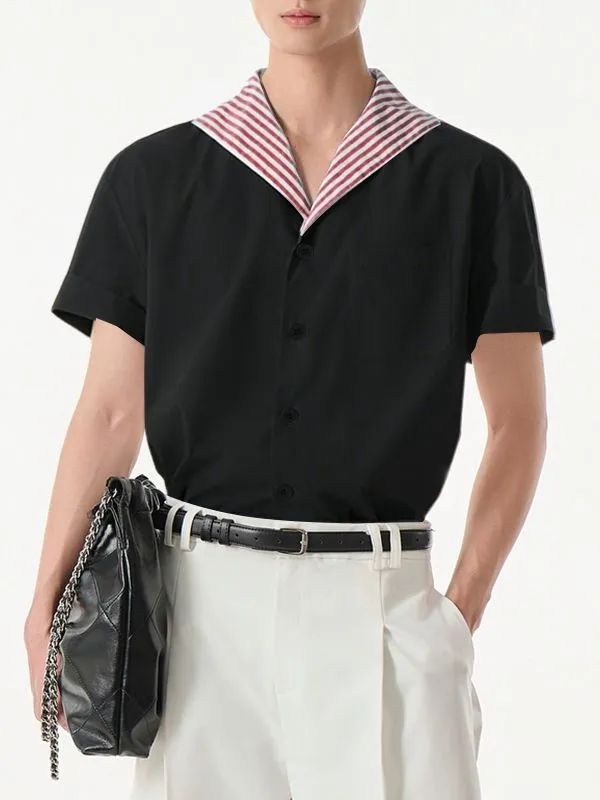 Men's Striped Contrast Collar Short Sleeve Shirt SKUL47936 sold by Incerunmen