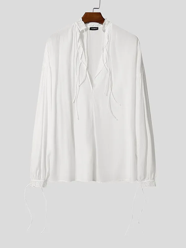 Men's Drawstring Design Ruffle Edge Long Sleeve Shirt SKUL47637 sold by Incerunmen product image thumbnail 3