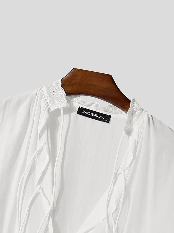 Men's Drawstring Design Ruffle Edge Long Sleeve Shirt SKUL47637 sold by Incerunmen product image thumbnail 5