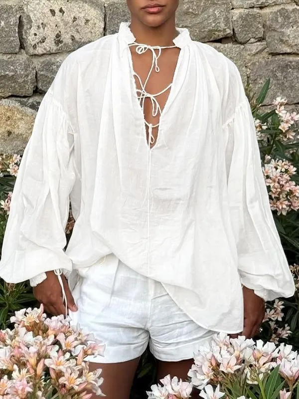 Men's Drawstring Design Ruffle Edge Long Sleeve Shirt SKUL47637 sold by Incerunmen product image thumbnail 2