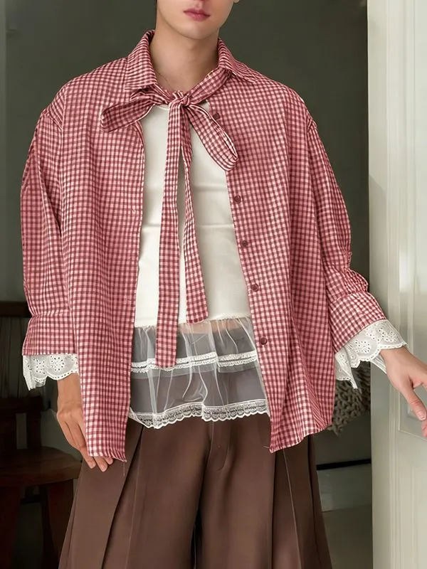 Men's Plaid Bow Long Sleeve Shirt SKUL45417 sold by Incerunmen product image thumbnail 5