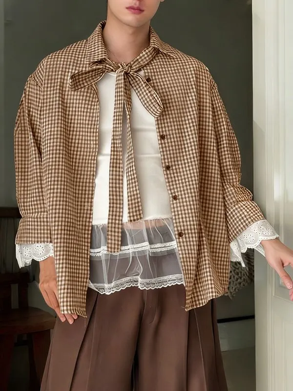 Men's Plaid Bow Long Sleeve Shirt SKUL45417 sold by Incerunmen product image thumbnail 3