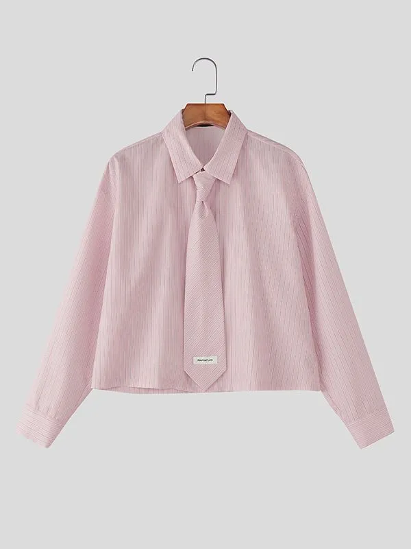 Men's Striped Tie Cropped Long Sleeve Shirt SKUL47902 sold by Incerunmen product image thumbnail 4