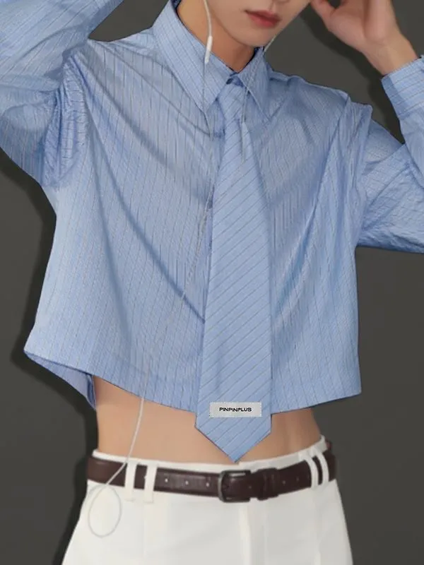 Men's Striped Tie Cropped Long Sleeve Shirt SKUL47902 sold by Incerunmen product image thumbnail 2