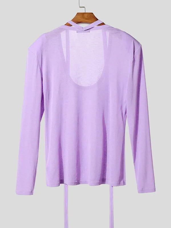 Men's Ribbon Patchwork Padded Shoulder Long Sleeve T-shirt SKUL42447 sold by Incerunmen product image thumbnail 5