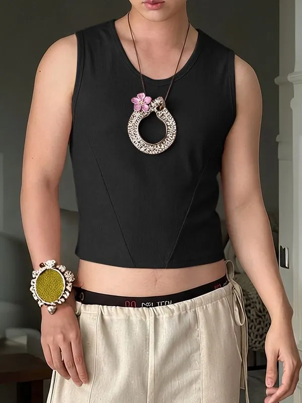 Men's Casual Textured Cropped Tank SKUL45404 made by Incerunmen