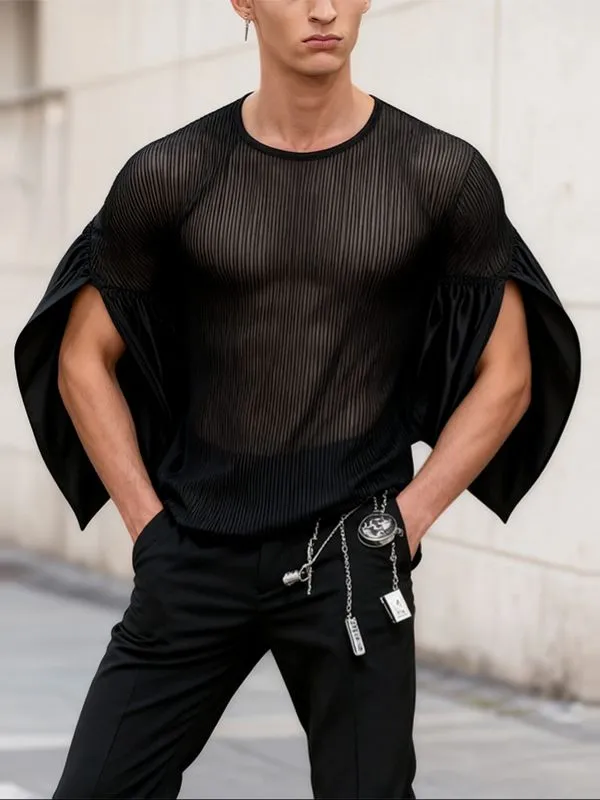 Men's Sheer Mesh Patchwork Split Cuff T-shirt SKUL51864 sold by Incerunmen