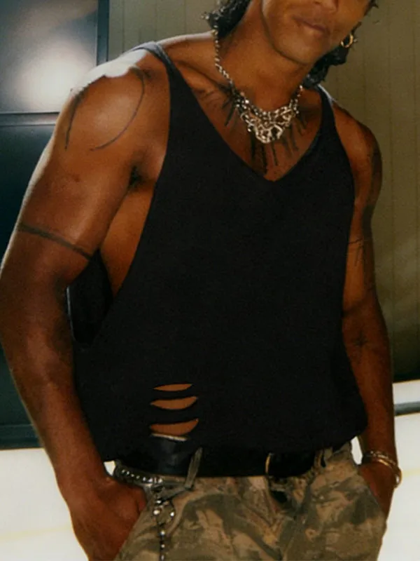 Men's Solid Color Distressed Strap Tank SKUL47745 sold by Incerunmen