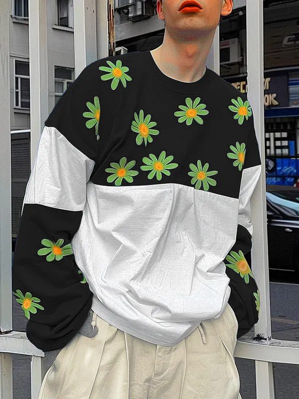 Mens Daisy Print Patchwork Long Sleeve T-Shirt SKUK80423 sold by Incerunmen product image thumbnail 2