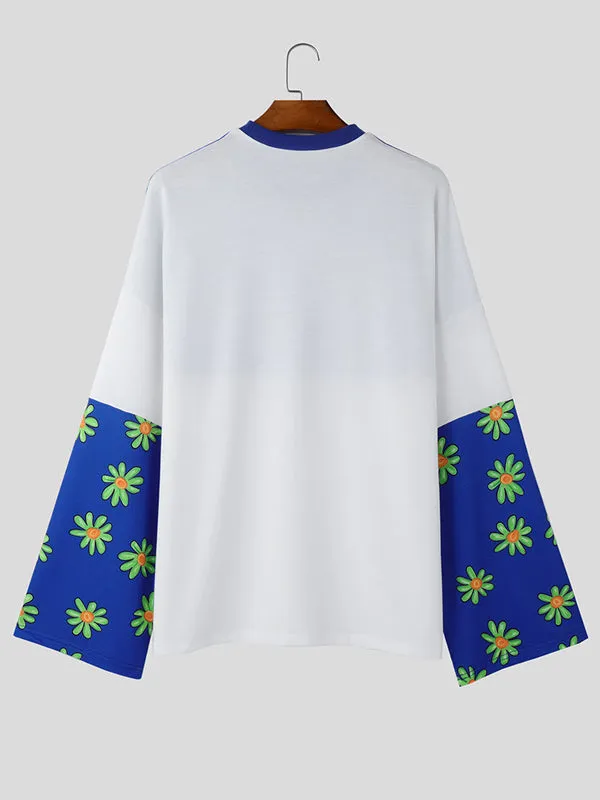 Mens Daisy Print Patchwork Long Sleeve T-Shirt SKUK80423 sold by Incerunmen product image thumbnail 5