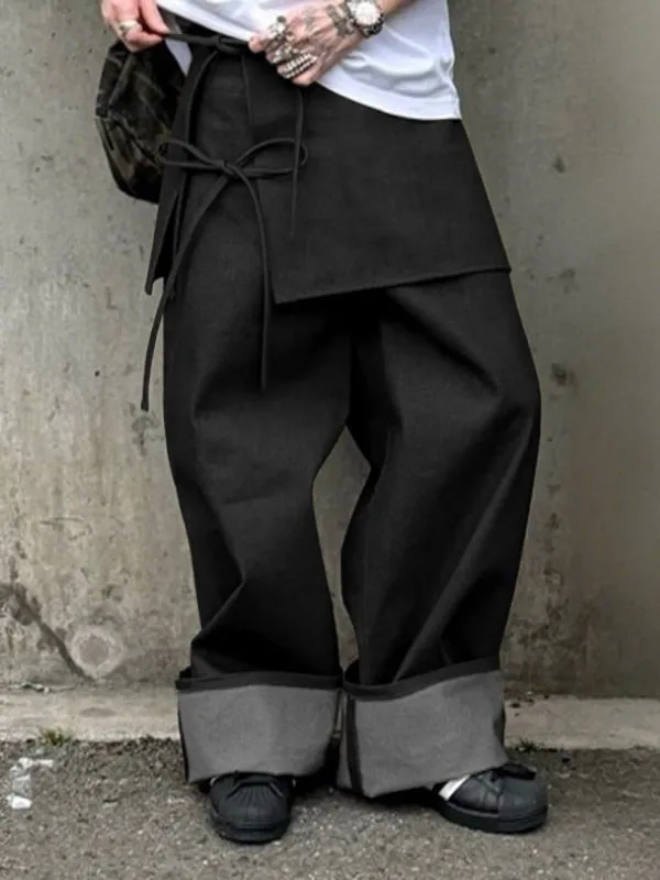 Men's Contrast Tie Rope Apron Style Loose Pant SKUL51261 made by Incerunmen