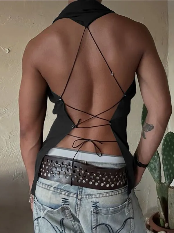 Men's Solid Color Drawstring Waist Tank SKUL45385 sold by Incerunmen product image thumbnail 2