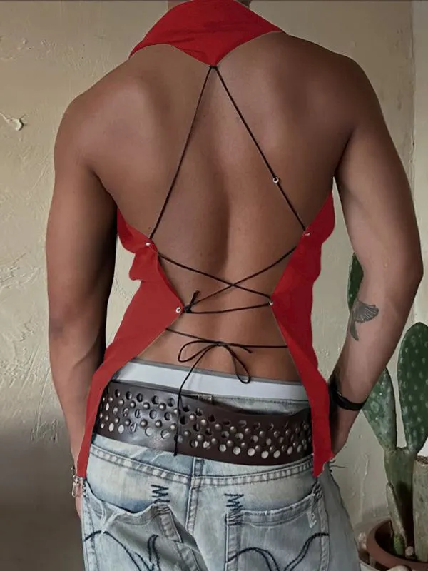 Men's Solid Color Drawstring Waist Tank SKUL45385 sold by Incerunmen product image thumbnail 4