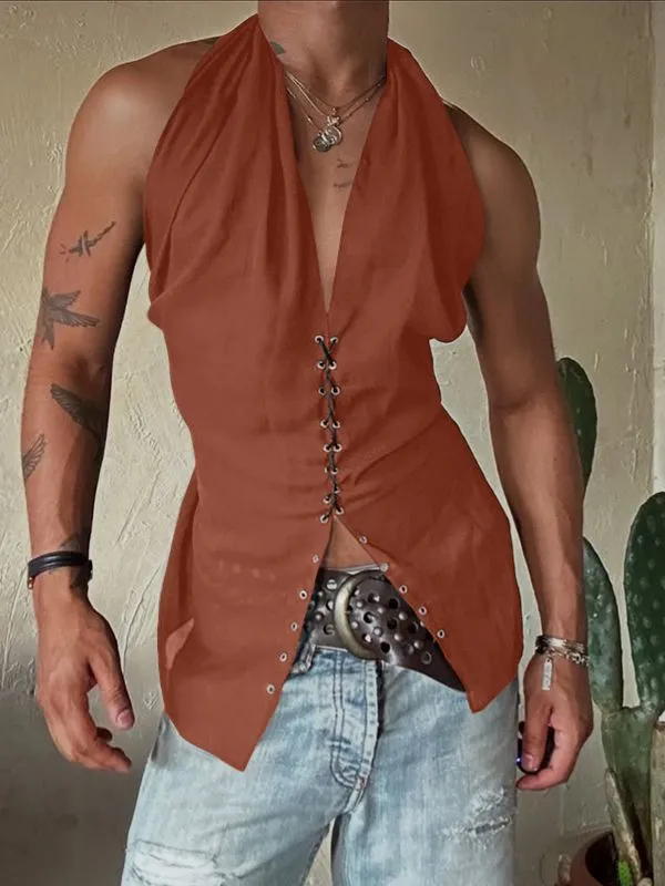 Men's Solid Color Drawstring Waist Tank SKUL45385 sold by Incerunmen product image thumbnail 5