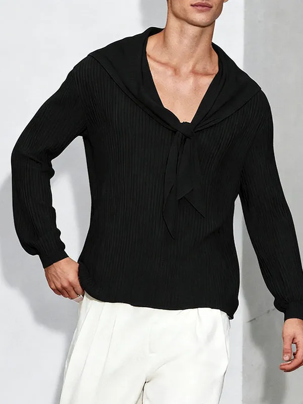 Men's Solid Color Textured Navy Collar Long Sleeve T-shirt SKUL51995 sold by Incerunmen product image thumbnail 3