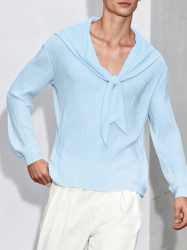 Men's Solid Color Textured Navy Collar Long Sleeve T-shirt SKUL51995 sold by Incerunmen product image thumbnail 2