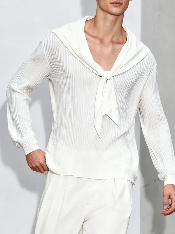 Men's Solid Color Textured Navy Collar Long Sleeve T-shirt SKUL51995 sold by Incerunmen