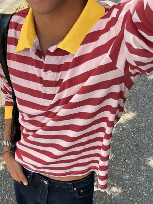 Men's Striped Contrast Turn Down Collar Long Sleeve Shirt SKUL50980 sold by Incerunmen product image thumbnail 2