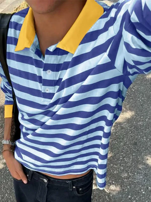 Men's Striped Contrast Turn Down Collar Long Sleeve Shirt SKUL50980 sold by Incerunmen