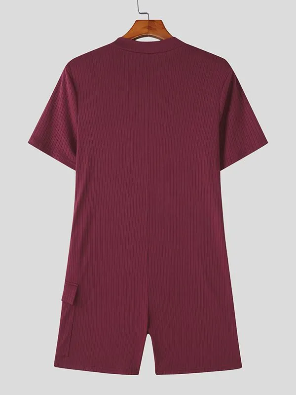 Men's Solid Color Textured Zipper Short Sleeve Bodysuit SKUL48695 sold by Incerunmen product image thumbnail 5