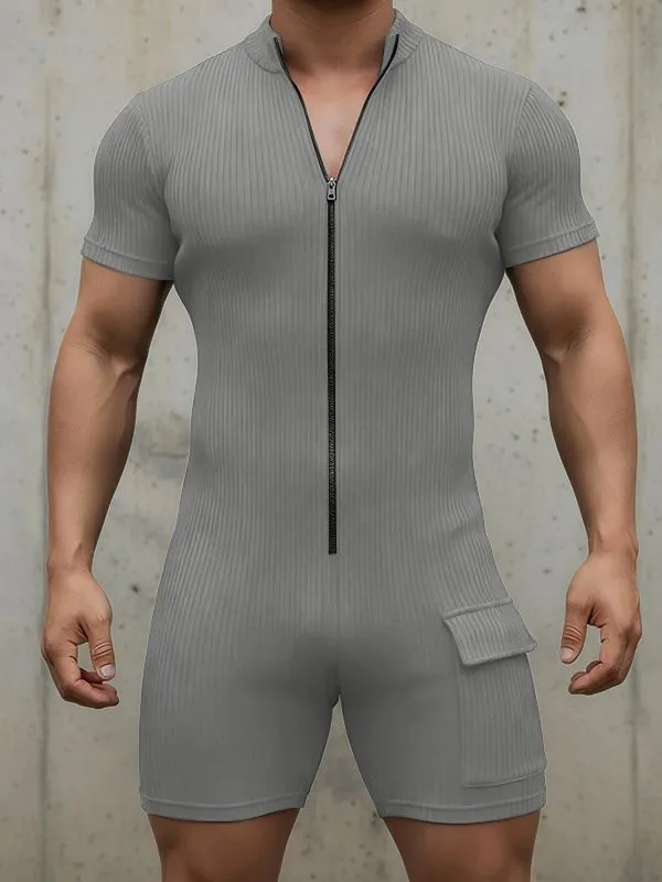 Men's Solid Color Textured Zipper Short Sleeve Bodysuit SKUL48695 sold by Incerunmen product image thumbnail 2