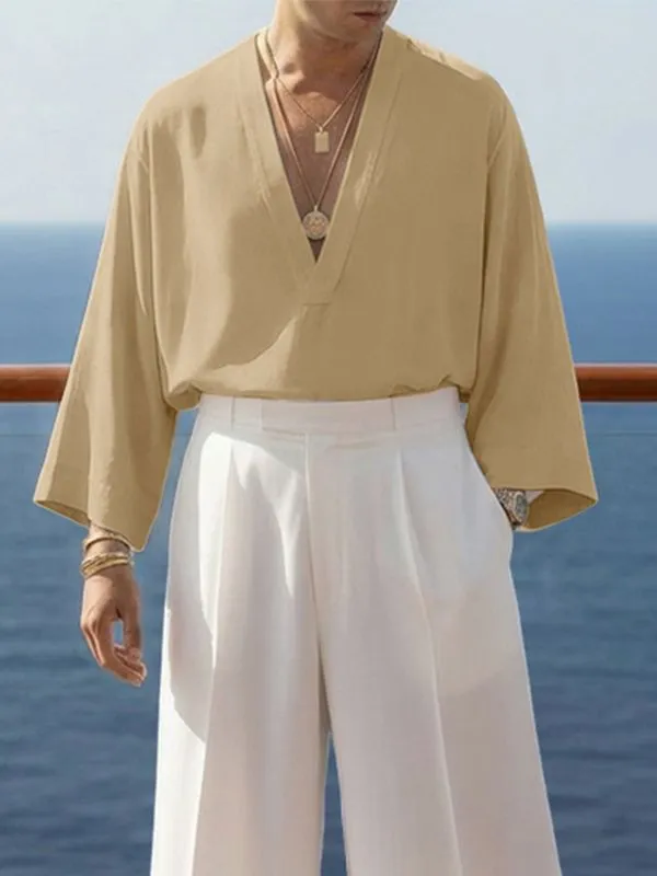 Men's Solid Color Deep V-Neck 3/4 Length Sleeve Shirt SKUL51929 sold by Incerunmen product image thumbnail 3